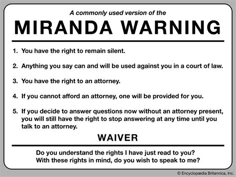 Printable Miranda Warning Card